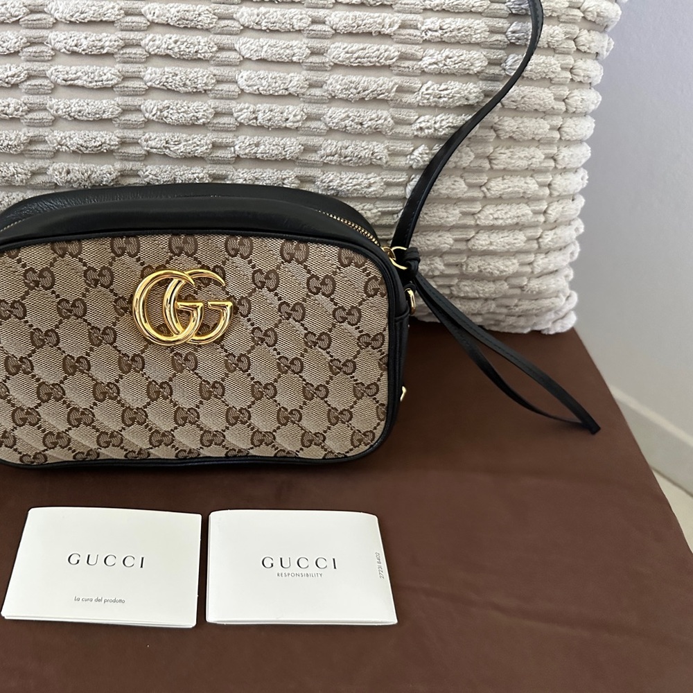 Gucci Black and Brown Crossbody Bag with GG Monogram
